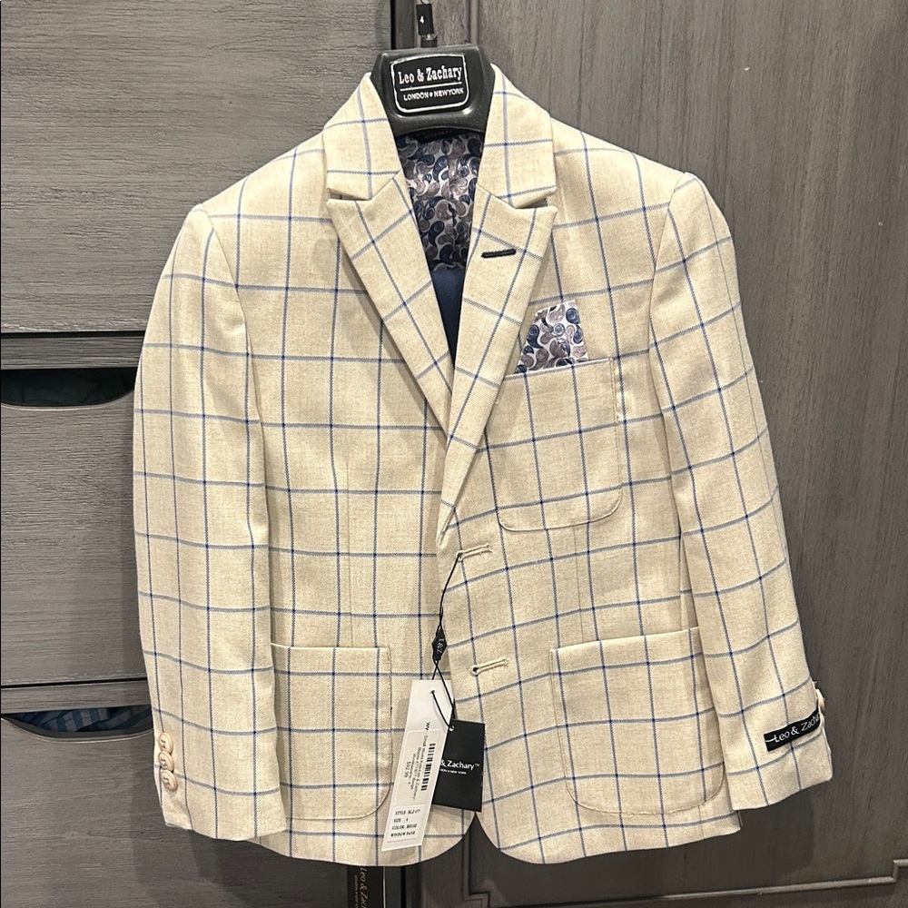 Kids Cream Blazer with Blue Checks